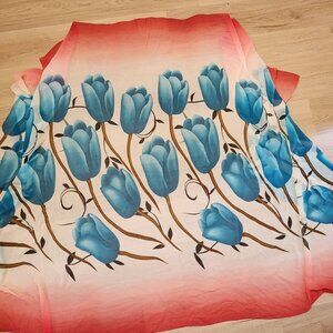 Large Print Chiffon Fabric Tulips Blue Salmon White 12 Yards 55" Wide 3 Pieces